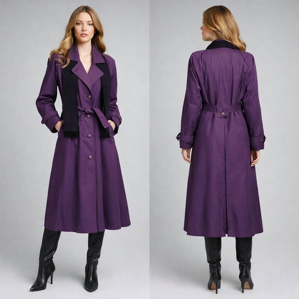 VTG London Fog Purple Trench Coat Wamsutta | Removable Liner | Long Midi Belted